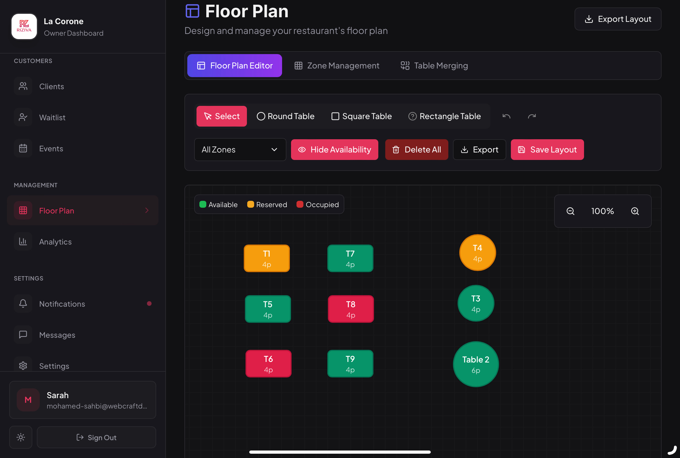 Riziva Dashboard - Floor Plan